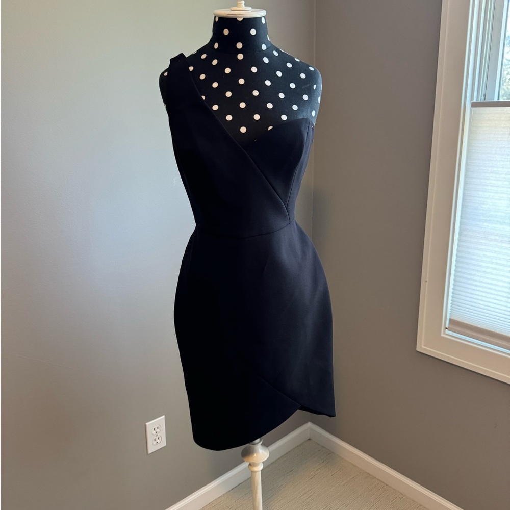 BCBGMaxAzria Black Ribbed One-Shoulder Cocktail Dress